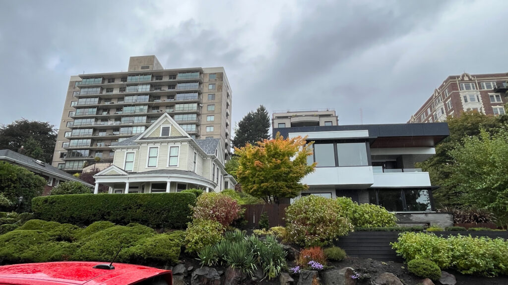 The diverse architecture in the attractive Queen Anne neighborhood near Kerry Park (Seattle, WA)