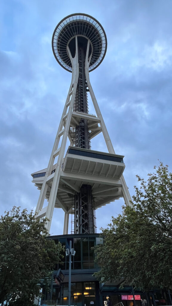 We were ready to take to elevator to the top of the Space Needle (Seattle, WA)