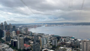 View of downtown Seattle and Elliot Bay from the Space Needle (Seattle, WA)