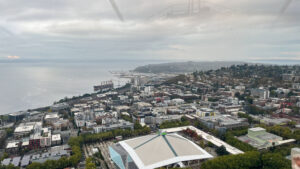 View of downtown Seattle, Elliot Bay and Puget Sound from the Space Needle (Seattle, WA)