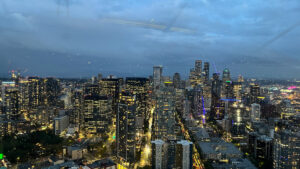 View of downtown Seattle, WA from the Space Needle as the sun was setting