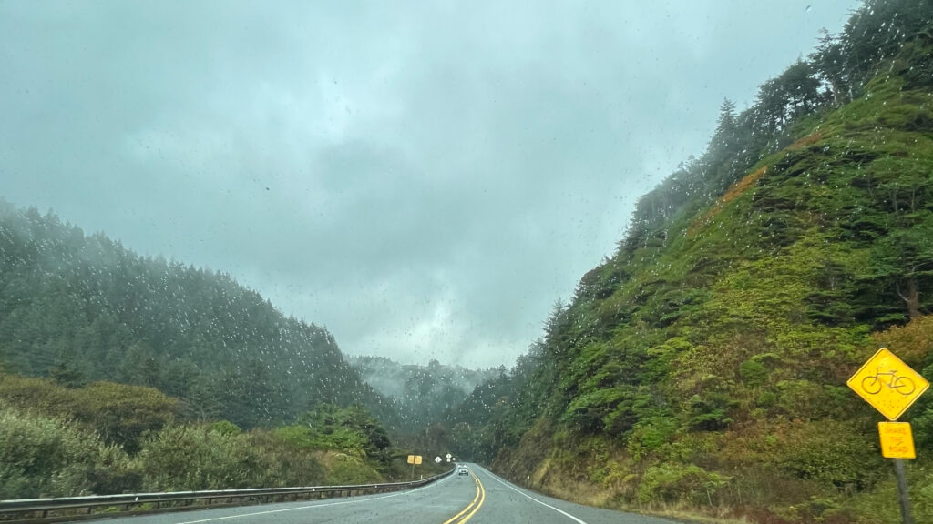 U.S. Route 101 in Oregon takes you between mountains for a short while before taking you back to the beautiful North Pacific Ocean coastline