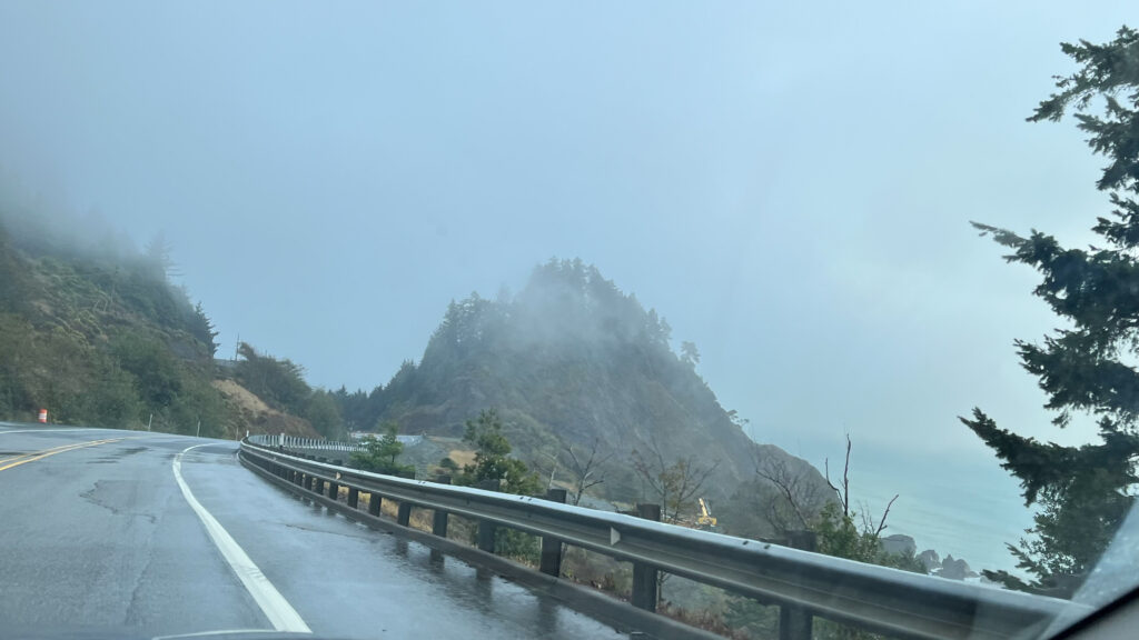 Back on the coast. Not the best shot, but it gives an idea of how U.S. Route 101  looks and how it takes you to and from the coast (Oregon Coast, North Pacific Ocean)