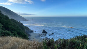 This photo was taken from the small parking area. To the right of the parking lot is a walkway that leads to Crescent Beach Overlook (Crescent Beach, CA off of Highway 101 in Del Norte Coast Redwoods State Park)