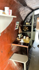 One of two dining areas in One-Log House in Garberville, CA - 17 miles south of the south entrance to Avenue of the Giants in the California Redwoods