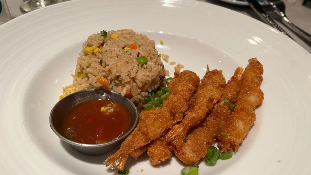 Sweet and Sour Shrimp for dinner in the main dining room on the Carnval Venezia