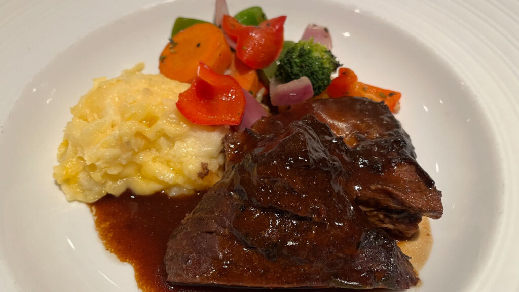 Braised Beef Brisket for dinner in the main dining room on the Carnval Venezia