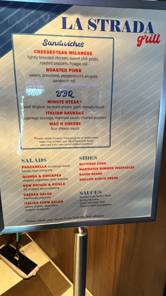 Lunch menu for La Strada Grill on Carnival Venezia