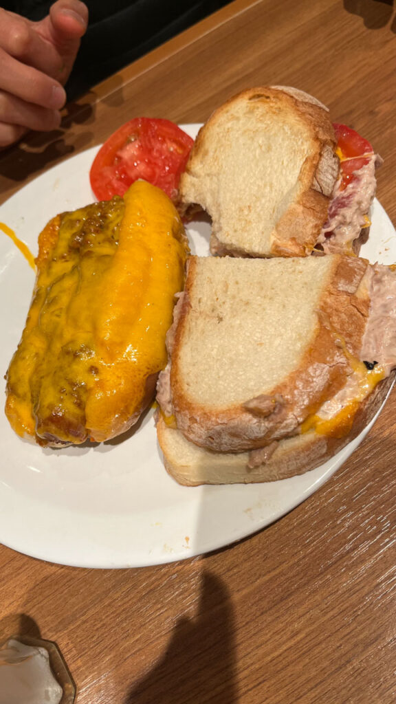 Tuna Melt and Chili Cheese Dog from the Deli in the Lido Marketplace on the Carnival Venezia