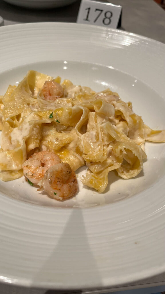 Pappardelle with Garlic Shrimp, Lemon Cream Sauce and Fresh Herbs at the Pasta Bella Lunch on the Carnival Venezia in the Marco Polo Dining Room