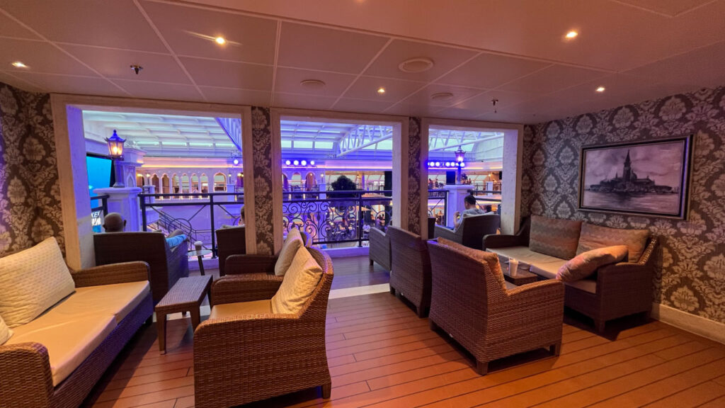 Comfortable and nice looking seating area on Deck 11 on the Carnival Venezia