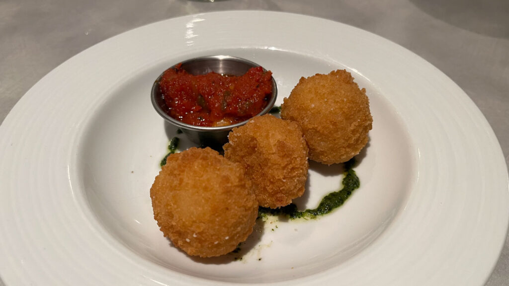 Arancini from the Canal Grande Restaurant (your time dining room) on the Carnival Venezia