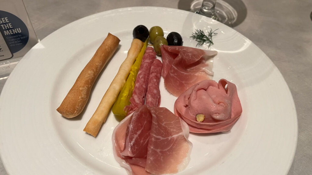 Affettati Misti Antipasti from the Canal Grande Restaurant (your time dining room) on the Carnival Venezia