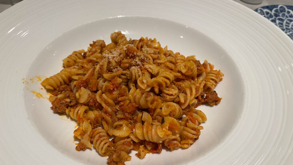 Fusilli from the Canal Grande Restaurant (your time dining room) on the Carnival Venezia