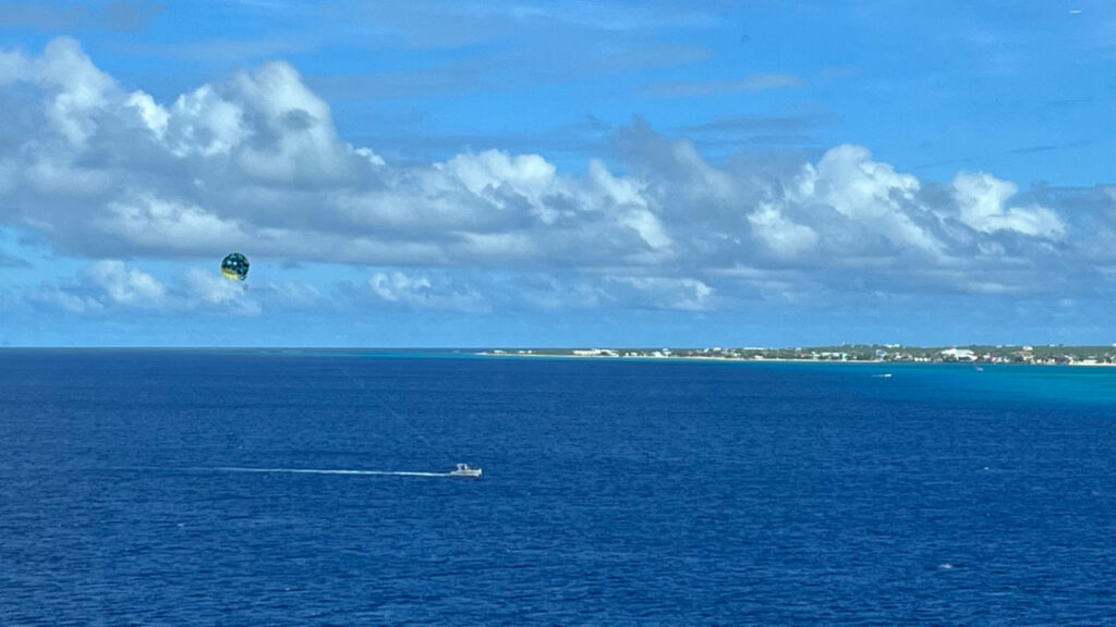 Someone parasailing not too far from our ship while we ate breakfast at the Lido Marketplace on the Carnival Venezia as we headed into port at Grand Turk