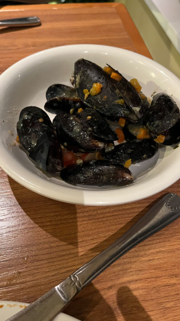 Mussels in White Wine with Fresh Ground Black Pepper from the Lido Marketplace dinner buffet on the Carnival Venezia