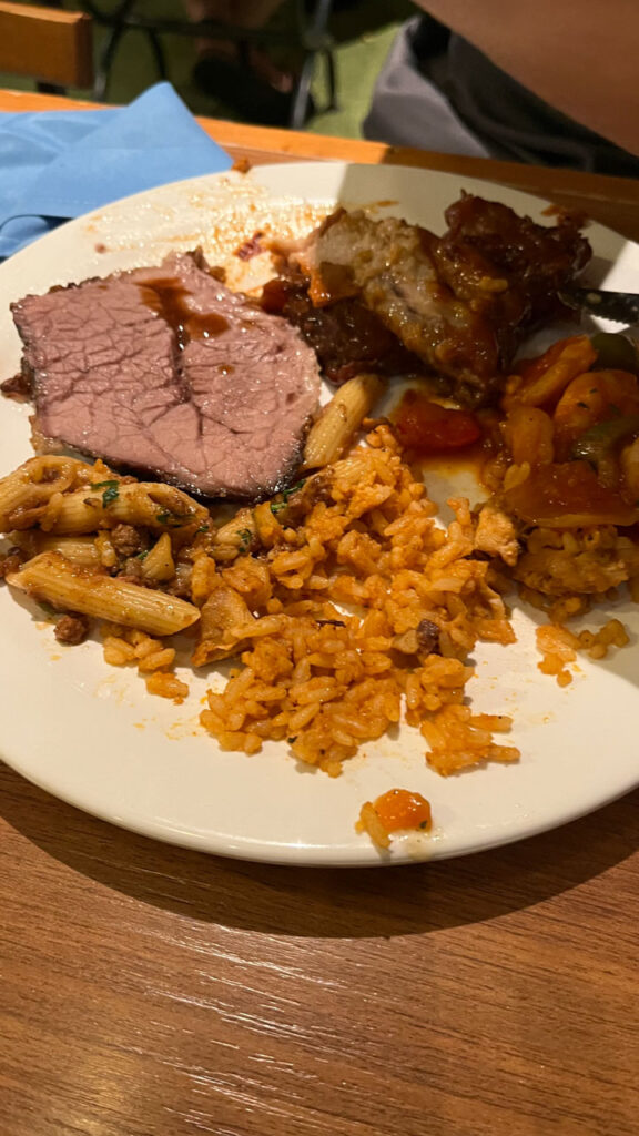 My husband's selection of food from the Lido Marketplace dinner buffet on the Carnival Venezia