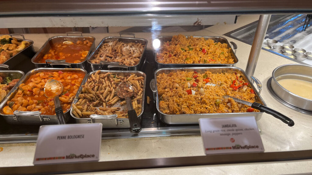 Some of the food items at the Lido Marketplace dinner buffet on the Carnival Venezia