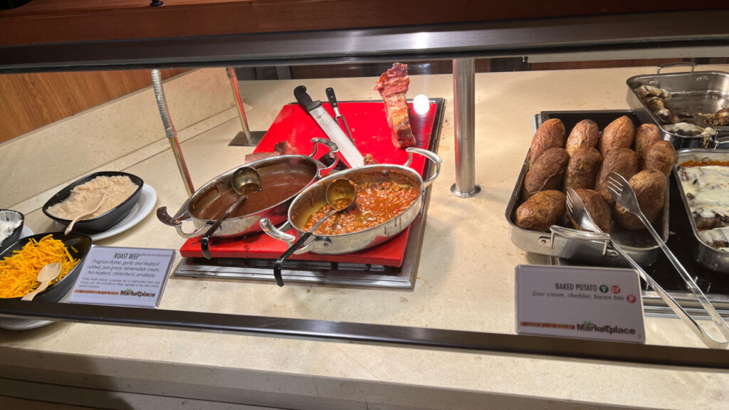 Some of the food items at the Lido Marketplace dinner buffet on the Carnival Venezia