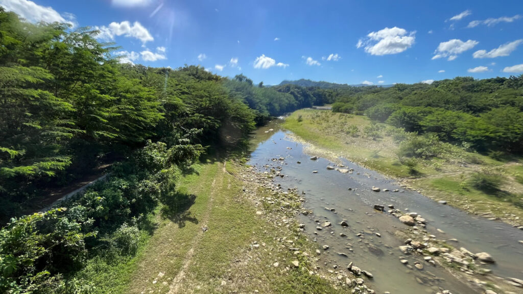 View from the walking bridge on the way to the waterfalls at Damajagua 27 Falls in the Dominican Republic