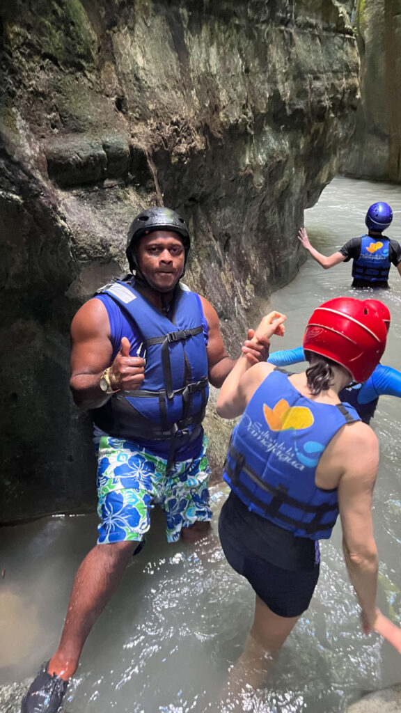 Our guide helping and guiding us at Damajagua 27 Falls in the Dominican Republic