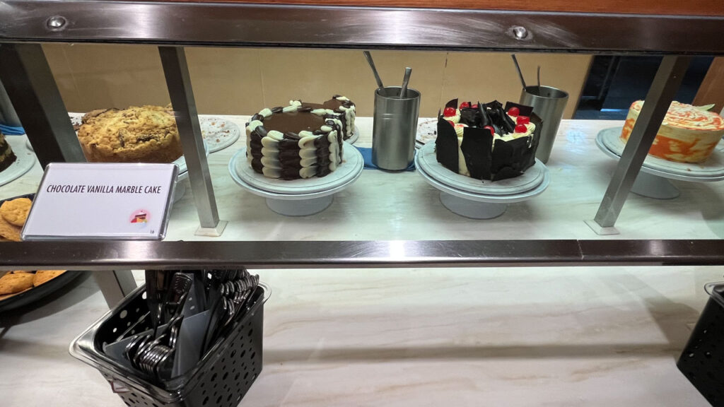 Some of the cakes available that day at Sweet Spot at Lido Marketplace on the Carnival Venezia