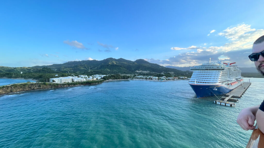 The Carnival Celebration still docked at Amber Cove in the Dominican Republic as we sail away on the Carnival Venezia (we will be docked next to them again tomorrow in San Juan, Puerto Rico)