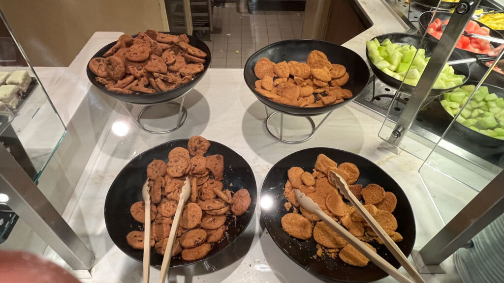 Cookies and some of the fruit at the Sweet Spot at the Lido Marketplace dinner buffet on the Carnival Venezia