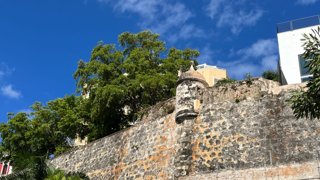 Part of the city wall runs along Paseo de la Princesa in San Juan, Puerto Rico