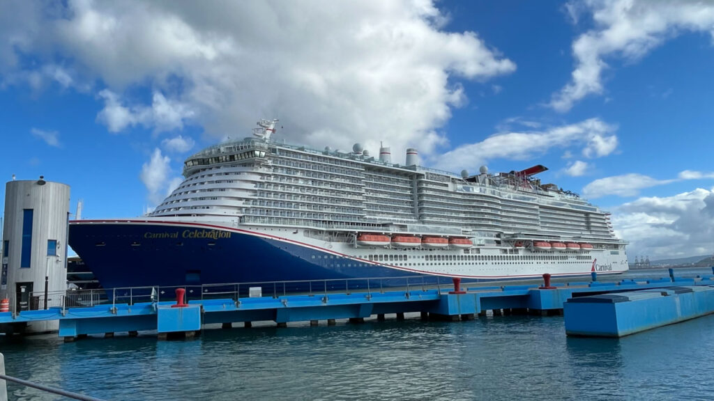 The Carnival Celebration docked next to the Carnival Venezia (you can see a small part of the Carnival Venezia) in San Juan, Puerto Rico