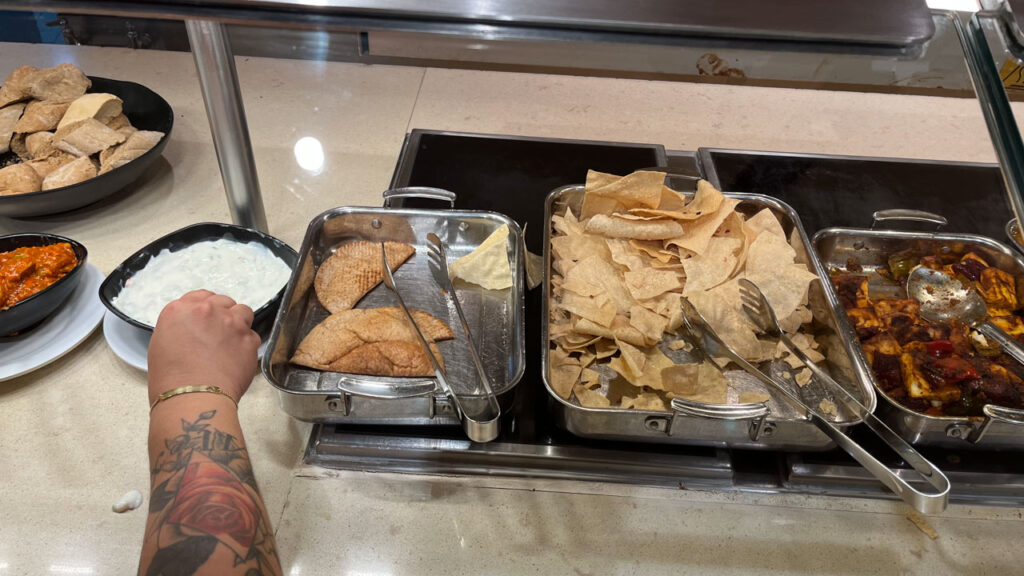 Some of the items offered that day at Chef's Choice Indian theme at the Lido Marketplace lunch buffet (Carnival Venezia)