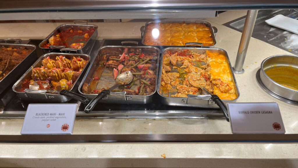 Some of the items offered that day at Comfort Kitchen at the Lido Marketplace lunch buffet (Carnival Venezia)