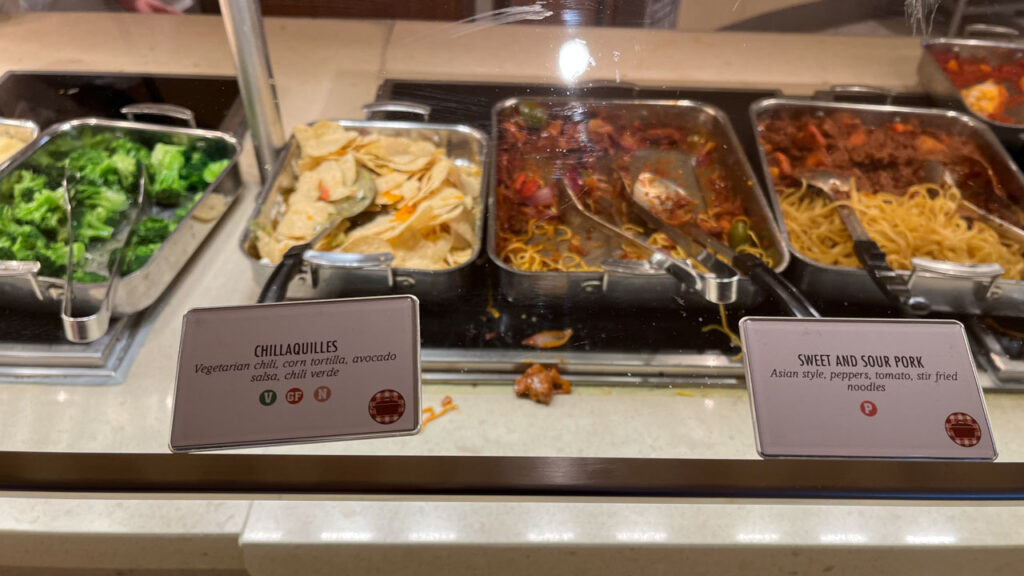 Some of the items offered that day at Comfort Kitchen at the Lido Marketplace lunch buffet (Carnival Venezia)