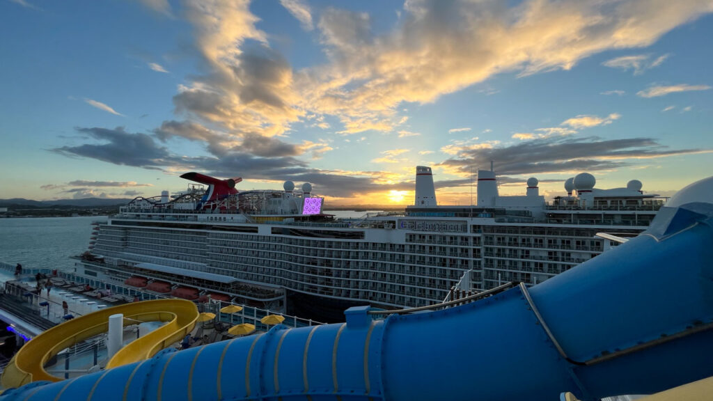 This photo was taken from the area where you get on the slides, and from there I could see over the Carnival Celebration.  (View from the Carnival Venezia)