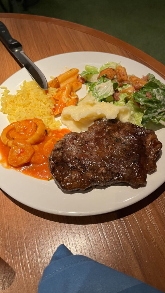 My husband's choices from the Lido Marketplace dinner buffet on the Carnival Venezia