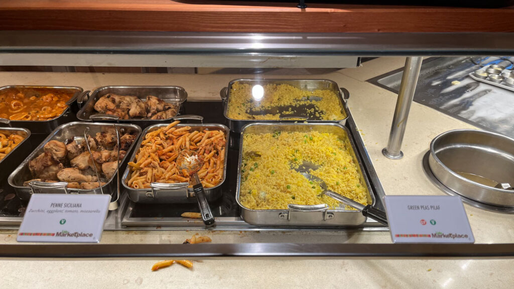 Some of the items available at the Lido Marketplace dinner buffet on the Carnival Venezia