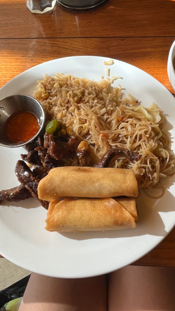 My delicious choices from the Chinese buffet at lunch at Seafood Shack on the Carnival Venezia (I loved those Spring Rolls!)