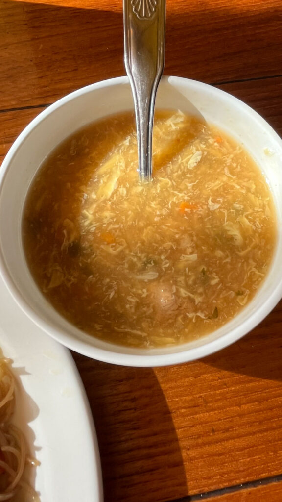 Tasty Hot and Sour Chicken Soup from the Chinese buffet at lunch at Seafood Shack on the Carnival Venezia