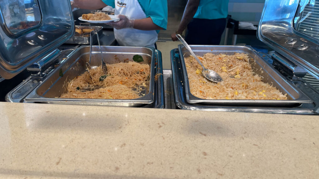 Some of items available at the Chinese buffet at lunch at Seafood Shack on the Carnival Venezia