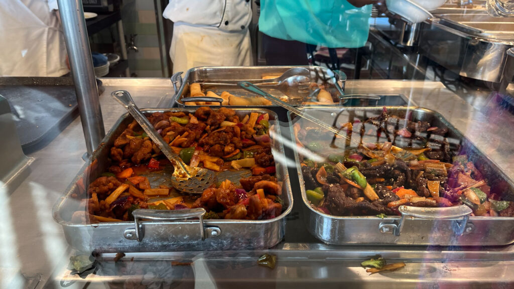 Some of items available at the Chinese buffet at lunch at Seafood Shack on the Carnival Venezia