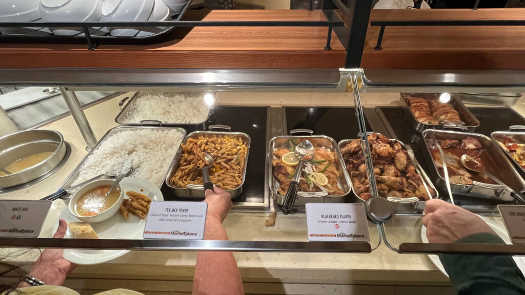 Some of the items available at the Lido Marketplace dinner buffet on the Carnival Venezia