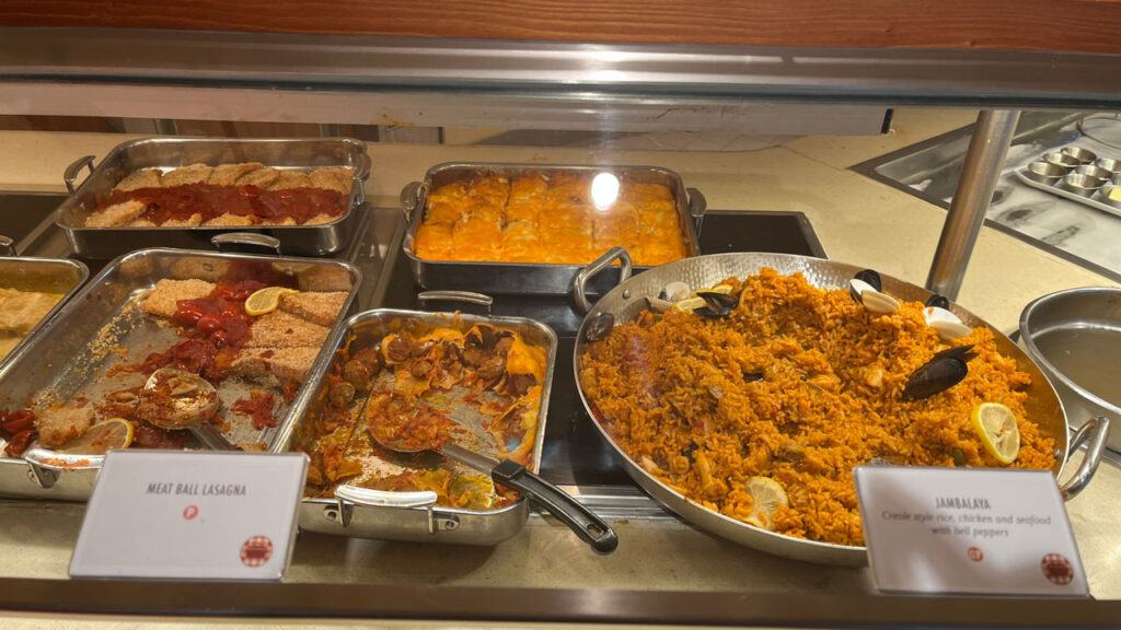 Some of the items available at Comfort Kitchen at the Lido Marketplace lunch buffet on the Carnival Venezia