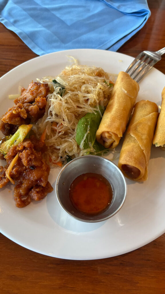 Some of the my food choices from the Chinese lunch buffet at Seafood Shack on the Carnival Venezia