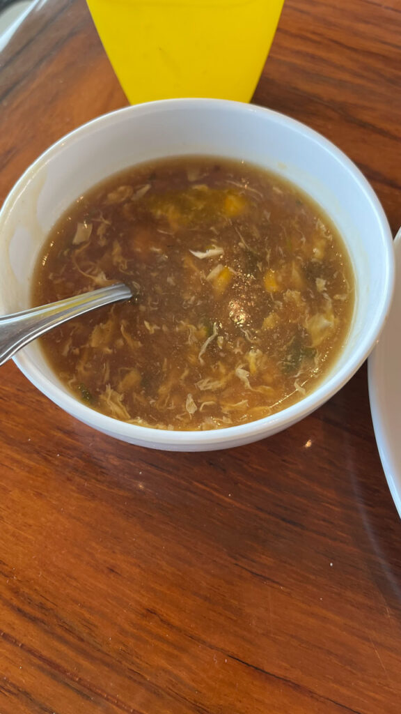 Chicken Corn Egg Drop Soup from the Chinese lunch buffet at Seafood Shack on the Carnival Venezia