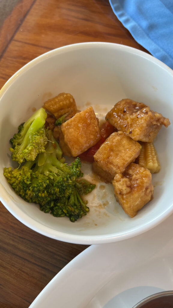 Crispy Soy Garlic Tofu from the Chinese lunch buffet at Seafood Shack on the Carnival Venezia. It was surprisingly good.