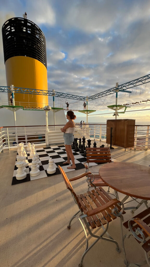 A giant chess board on deck 14 on the Carnival Venezia