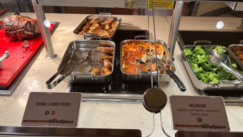 Some of the items available (including Double Cooked Potato and Melanzane) at the Lido Marketplace Dinner Buffet on the Carnival Venezia