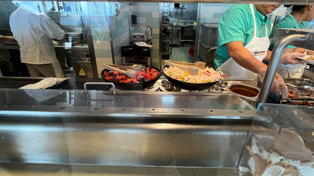 Some of the food options available at the included (free) Chinese Food Lunch Buffet at Seafood Shack on the Carnival Venezia