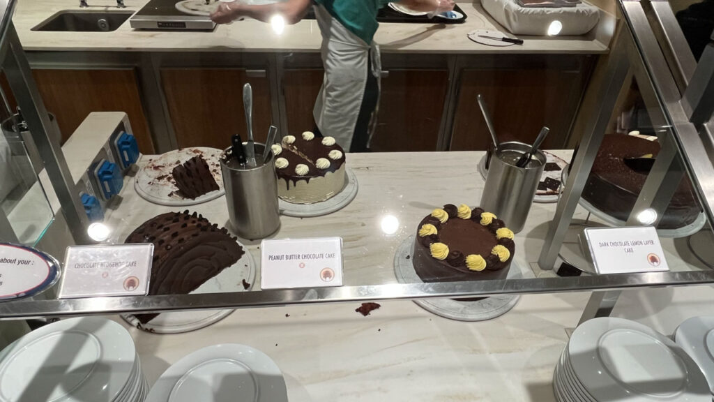 Some of the cakes available the Sweet Spot at the Lido Marketplace lunch buffet on the Carnival Venezia