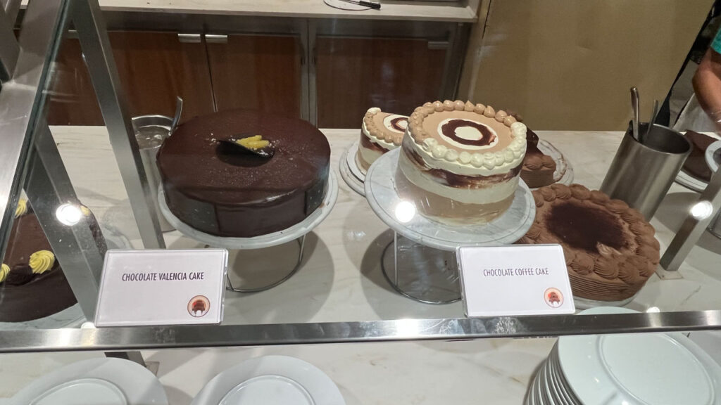 Some of the cakes available the Sweet Spot at the Lido Marketplace lunch buffet on the Carnival Venezia